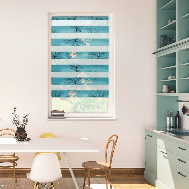 Lichtblick Duo Doppelrollo Aqua Floral Blau Klemmfix ohne Bohren B: 70 cm, H: 150 cm - Bild 1