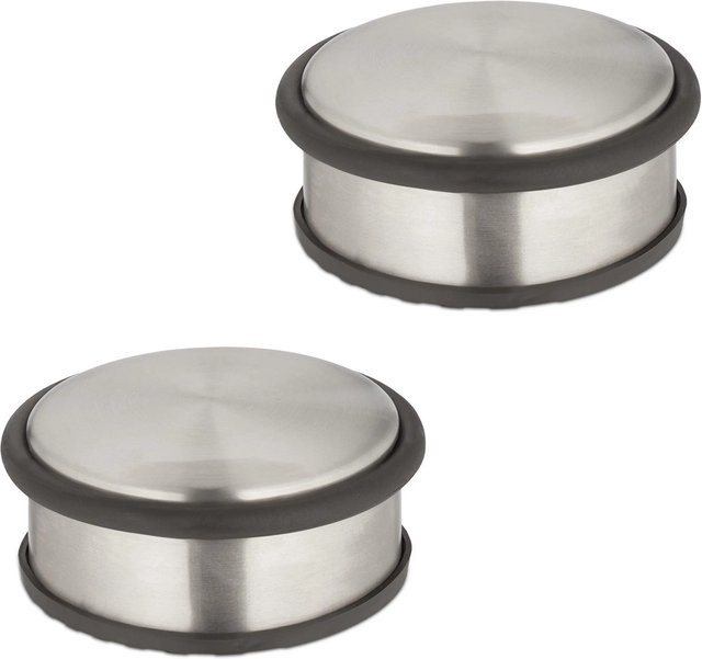 Relaxdays Türstopper Edelstahl Silber 2er Set rutschfest B: 4,5 cm, H: 10,5 cm - Bild 1