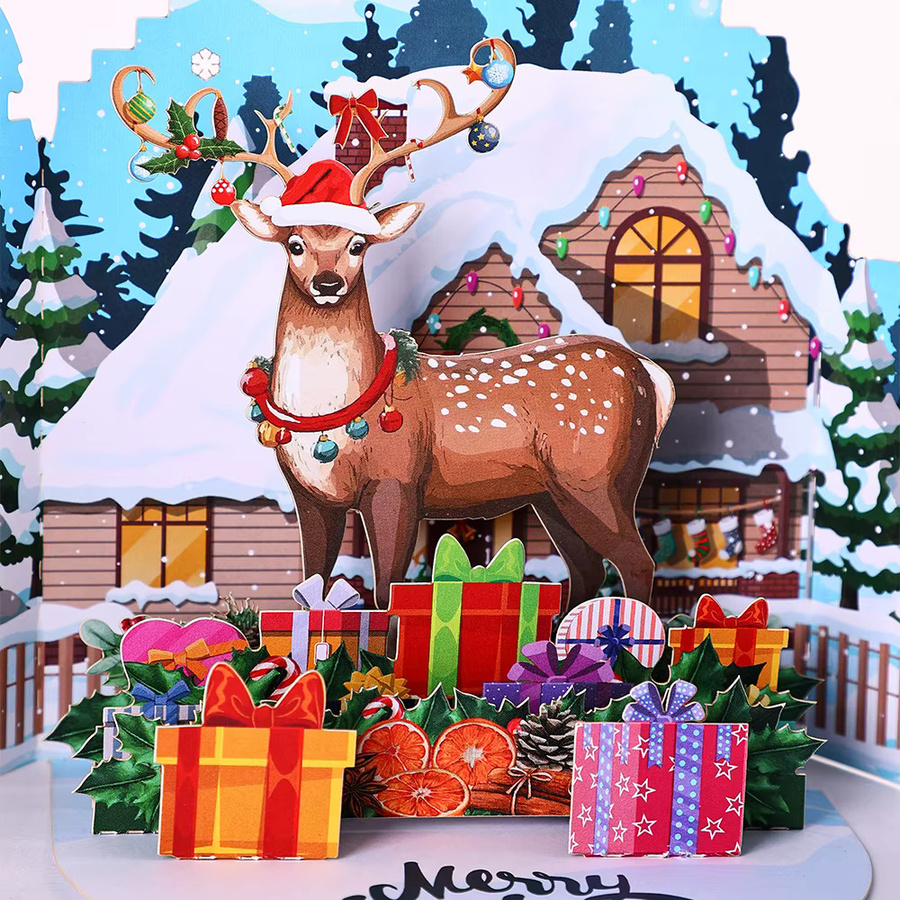 Opjoys Weihnachts-Rentier-Popup-Karte aus Papier in Mehrfarbig - Bild 3