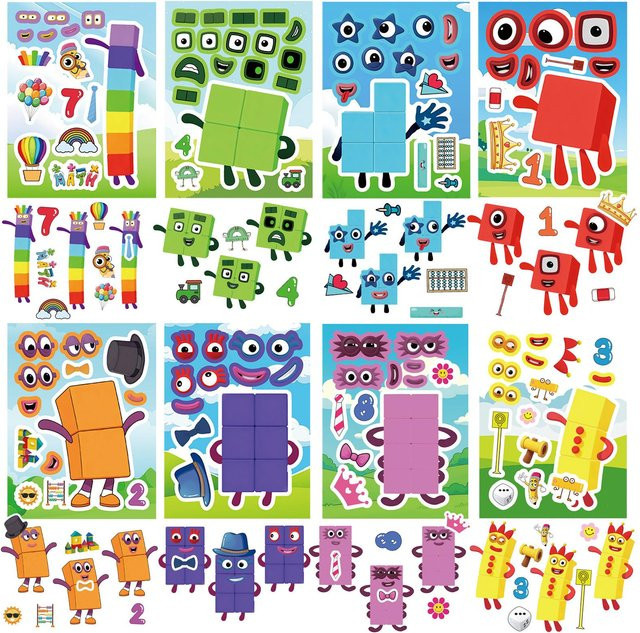 Cartoon-Zahlenblock-Puzzle Make-A-Face-Aufkleber Lernspiel, 8-16-teiliges Set - Bild 1