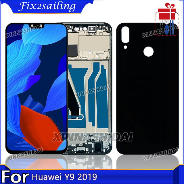 Huawei Y9 2019 LCD Display mit Touchscreen und Rahmen inklusive Batterieabdeckung Gehäuse in Schwarz - Bild 1