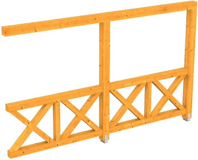 Skan Holz Seitenwand Andreaskreuz aus Fichte und Eiche hell, B/H: 355 x 210 cm - Bild 1