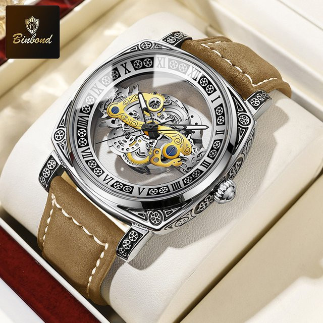 BINBOND Armbanduhr Quarz, Leder, Silber, Herren - Bild 1