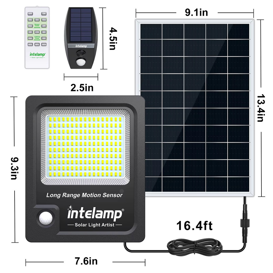 intelamp Solar-Flutlicht für den Außenbereich mit Bewegungssensor, 12000 mAh, Schwarz - Bild 4