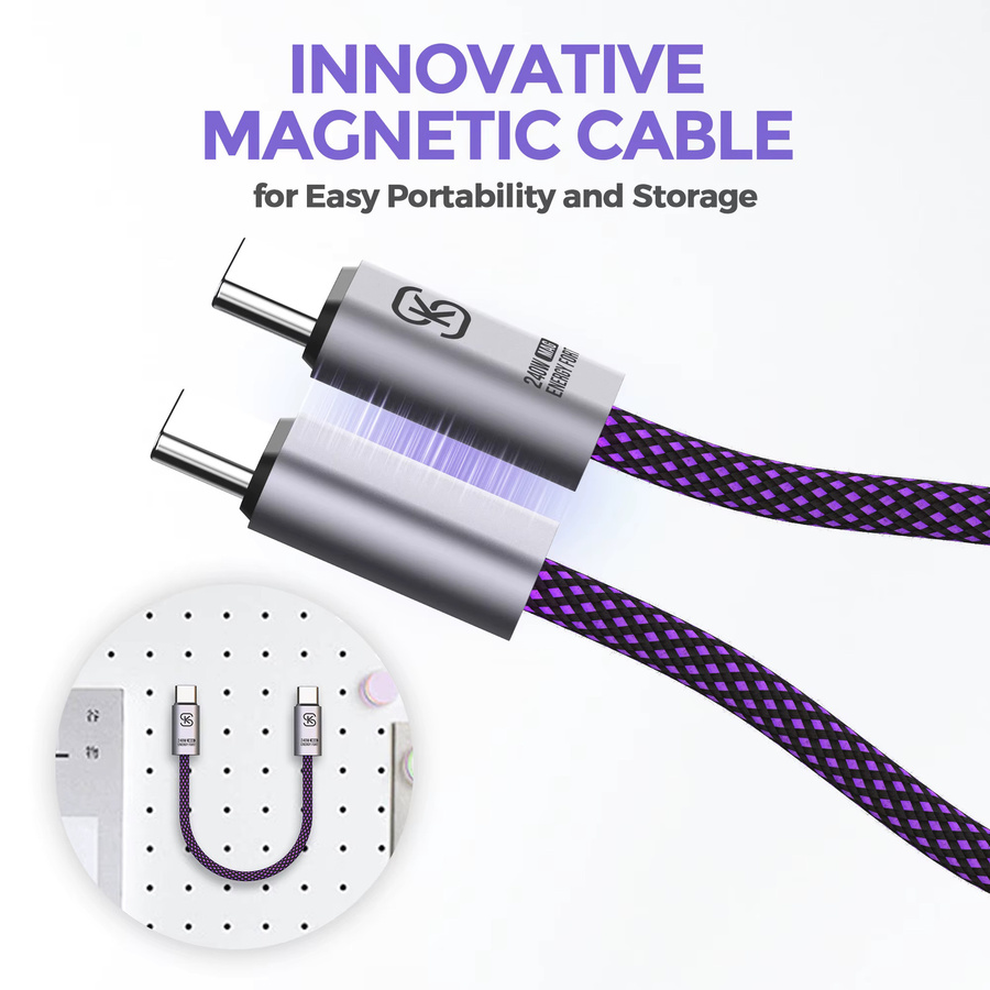 MOSHOU PD 240 W magnetisches USB-C-auf-USB-C-Schnellladekabel, geflochtenes Typ-C-Ladekabel, Lila - Bild 3
