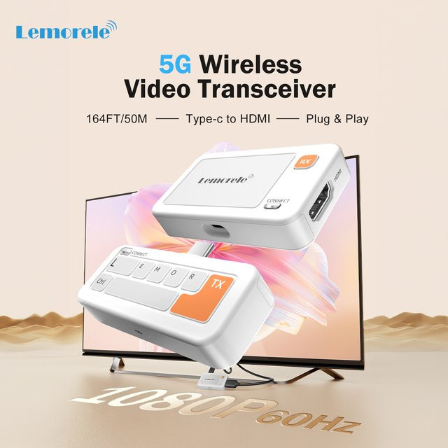 Lemorele Typ-C zu HDMI Wireless Sender und Empfänger Set, 1080P Video Transceiver Wireless Extender Kit in Weiß, Reichweite 50m - Bild 1