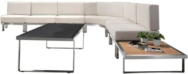 Jet-Line Gartenlounge Poseidon L-Form aus Akazienholz und Edelstahl mit Polstern und Couchtisch in Creme-Silber - Bild 1
