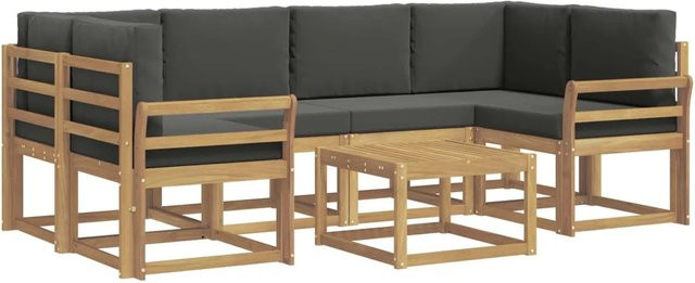 vidaXL 7-tlg. Outdoor-Sofagarnitur in L-Form aus Akazienholz mit Kissen und Couchtisch, Weiß, Anthrazit und Braun - Bild 1