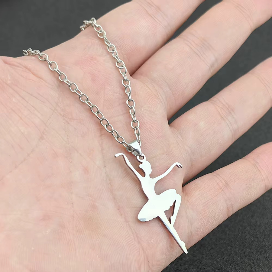 YiYuYiHua Halskette Tänzerin-Ballerina-Anhänger, Edelstahl, Silber - Bild 2