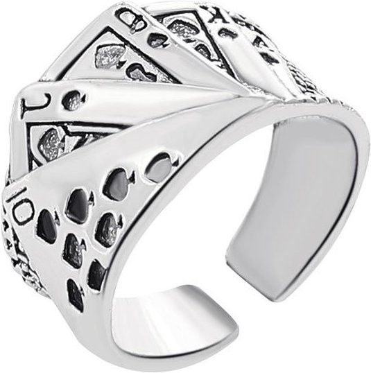 Spielkarten Ring, Zinklegierung, Silber, Unisex, Offener Ring - Bild 1