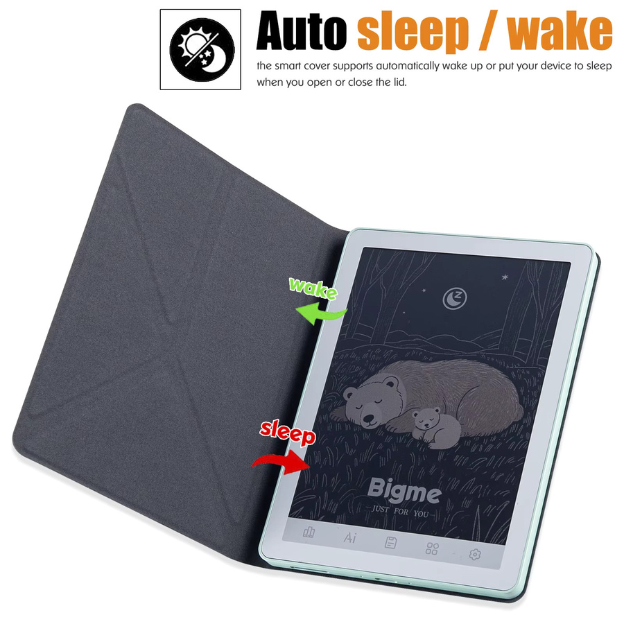 Schlanke Bigme B6 E-Reader Hülle aus PU-Leder in Schwarz mit magnetischer Adsorption und Origami-Ständer sowie automatischer Schlaf- und Wachfunktion - Bild 2