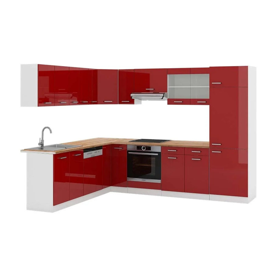 Vicco R-Line Eckküche modern in Bordeaux Hochglanz und Weiß mit Eiche Optik B/T/H: 227 x 287 x 207 cm - Bild 1