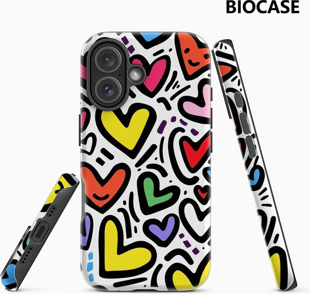 Handyhülle mit bunten Herzen für Apple iPhone 17 16 15 14 13 12 Pro Max Plus in Multicolour mit doppelschichtiger Rückseite - Bild 1