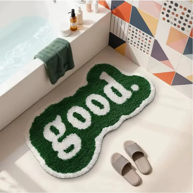 VIKAMA Tokyo Rock Garage Teppich Cream Soda in Beige und Grün, rutschfester und fleckenresistenter Plüschteppich für Wohnzimmer und Schlafzimmer - Bild 2