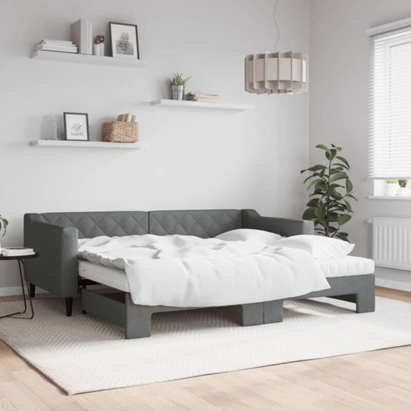 Ausziehbares Tagesbett mit Matratze von vidaxl in Anthrazit, Polsterbett aus Stoff und Massivholz, B/T/H: 190 x 90 x 67 cm - Bild 1