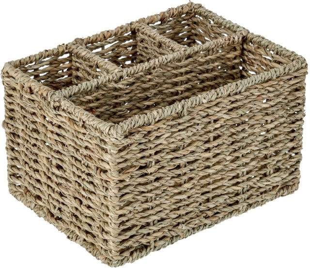 PULSIVA Tisch-Besteckbehälter mit Griff aus Seagrass in beige und grün meliert, B/T/H: 17 x 23 x 14 cm - Bild 1