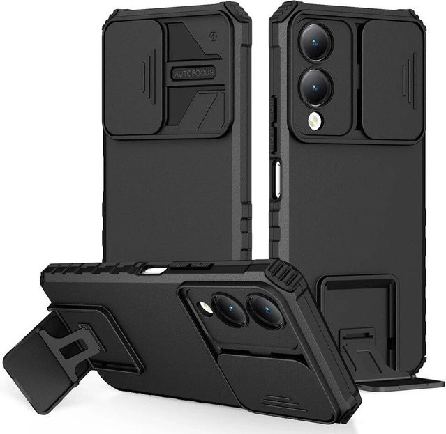 KEYSION stoßfeste Rüstungshülle für VIVO Y17S mit Kameraobjektivschutz und Slide Push Pull Funktion in Schwarz - Bild 1