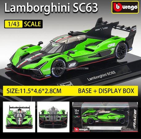 Bburago Lamborghini SC63 LMDh, Rennmodell, 1:43, ab 14 Jahren