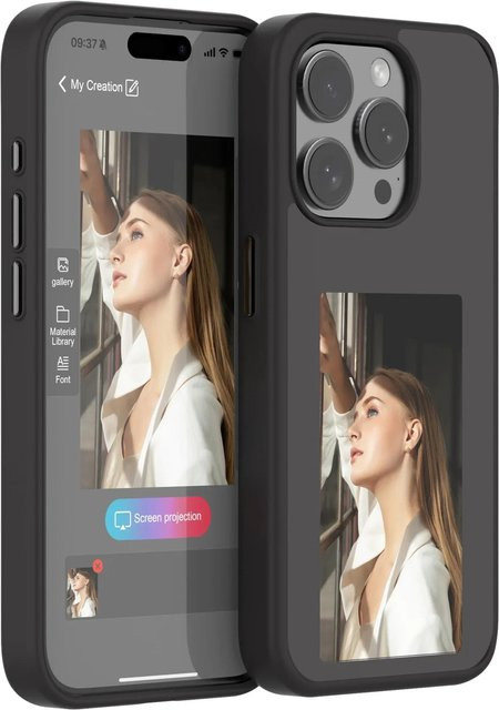 ZJM Mall DIY Tintenbildschirm iPhone Hülle mit NFC-Funktion für iPhone 16 15 14 13 Pro Max Schwarz - Bild 1