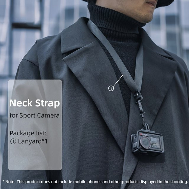 Coogens Quick Release Neck Strap Anti-Verlust Seil für DJI Action 5/4/3, GoPro 13/12/11/10 und Insta360 Sportkameras, Schwarz - Bild 1