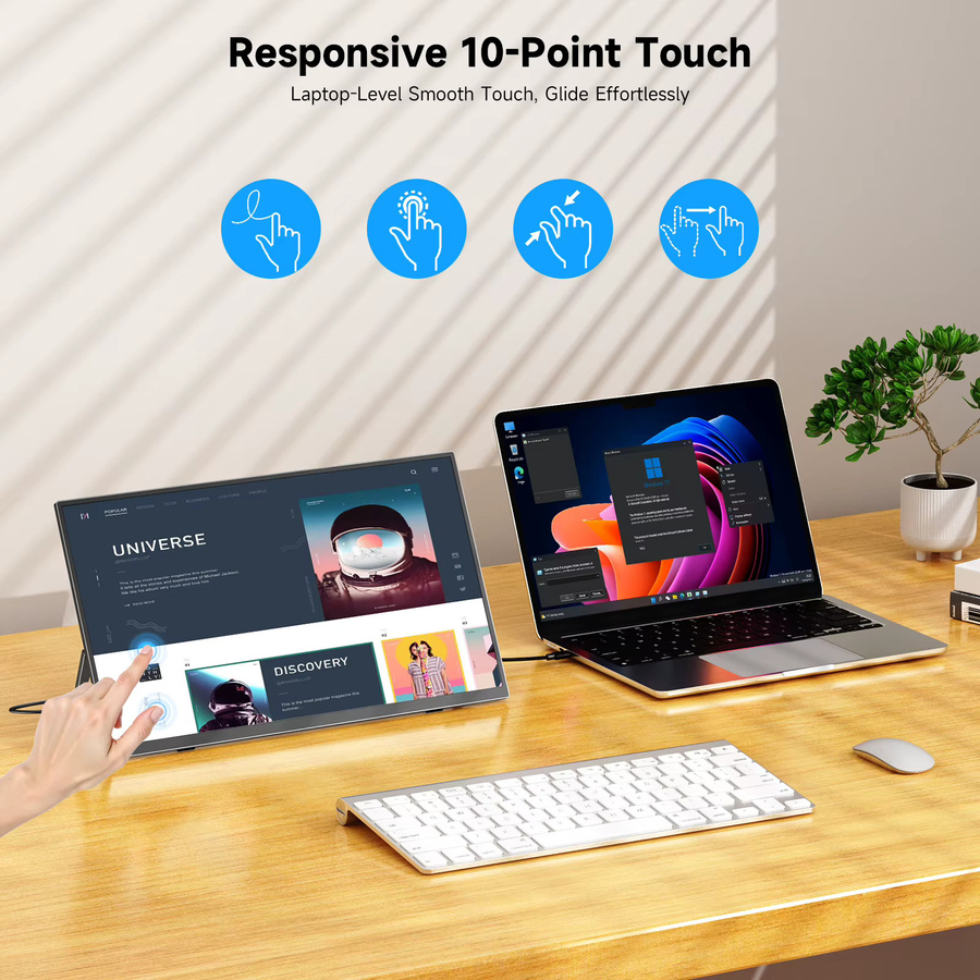 UPERFECT 15,6 Zoll tragbarer Monitor mit Touchscreen, integriertem 8000 mAh Akku, 100 % sRGB, ultradünnes 10-Punkt-Touch-Display in Schwarz mit USB-C und Mini HDMI - Bild 2
