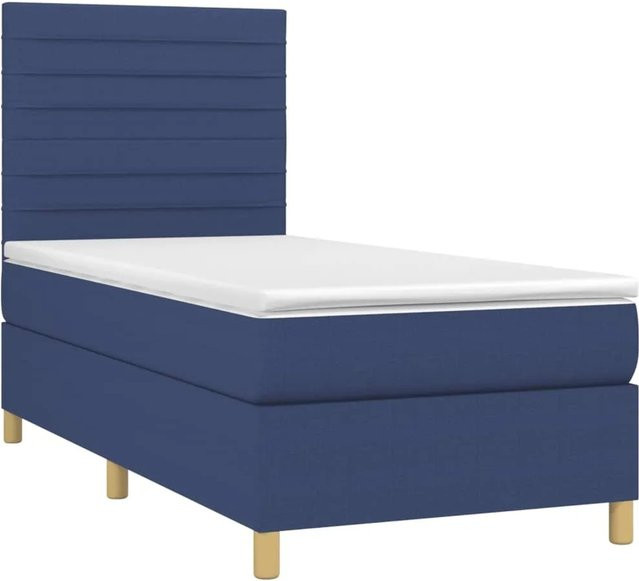 vidaXL Hybrid-Boxspringbett mit Matratze und LED-Unterbettbeleuchtung in Blau und Weiß, B/T/H: 100 x 200 x 118 cm - Bild 1