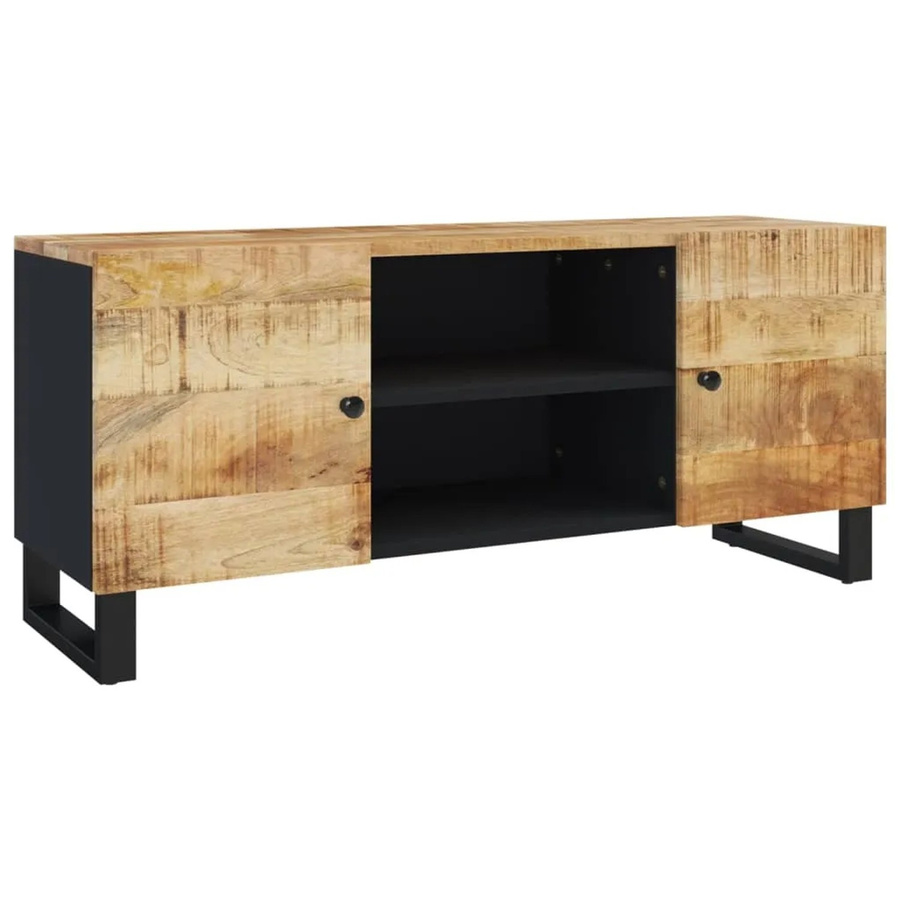 vidaXL TV-Schrank aus Massivholz Mango im Industrie-Stil, Farbe: Braun/Schwarz, B/T/H: 105 x 33 x 46 cm - Bild 2