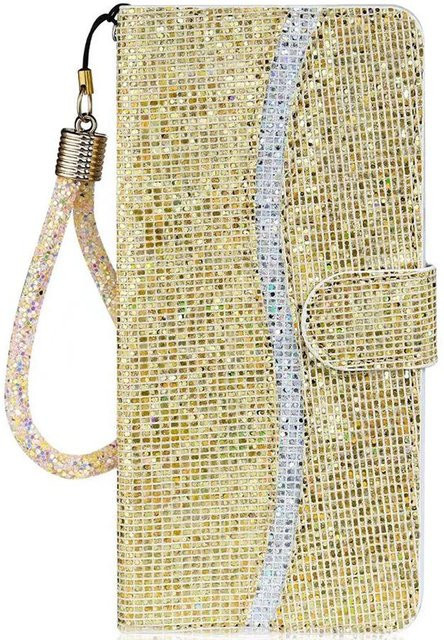 Glitzernde Brieftasche Klapphülle aus Leder für Samsung Galaxy S10 Plus, S10, S9, Note 10 und diverse A-Serie Modelle in Gold - Bild 1