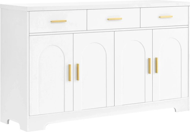 Merax Sideboard Weiß mit 4 Türen und 3 Schubladen aus MDF und Goldgriffen - Bild 1