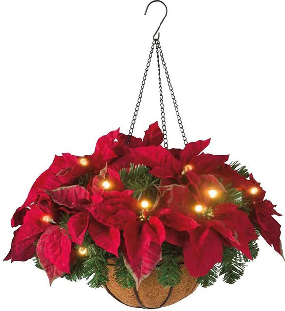 TOMTOP JMS Vorbeleuchteter Weihnachts-Hängekorb in Braun mit Beflockung, gemischtem Schmuck und LED-Lichtern - Bild 1