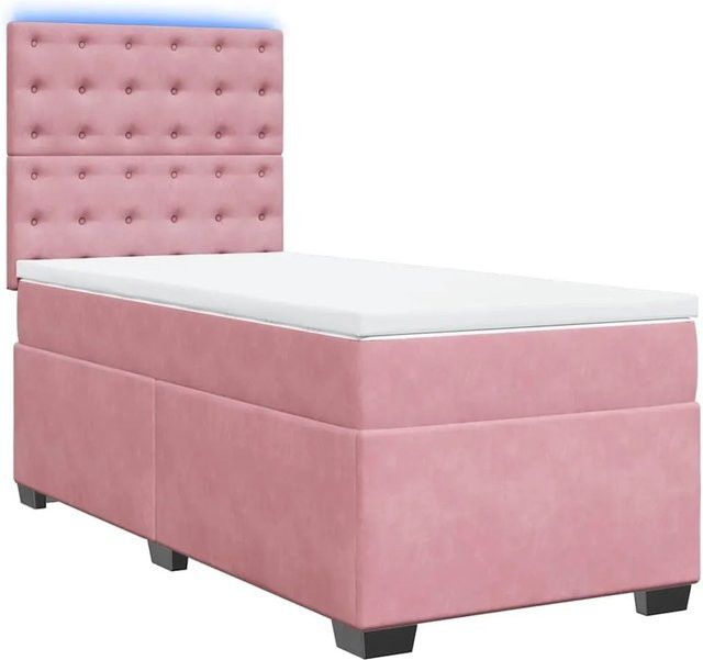 vidaXL Boxspringbett mit Matratze in Rosa, Samt, B/T: 80 x 200 cm - Bild 1