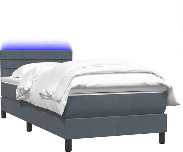 vidaXL Boxspringbett mit Matratze in Dunkelgrau aus Samt mit LED-Unterbettbeleuchtung und USB-Anschluss, B/T/H: 80 x 210 cm - Bild 1