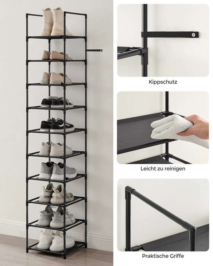 Songmics Schuhregal mit 10 Ebenen, schmale Schuhaufbewahrung aus Metall und Vliesstoff, B/T/H: 33 x 33 x 173 cm - Bild 3