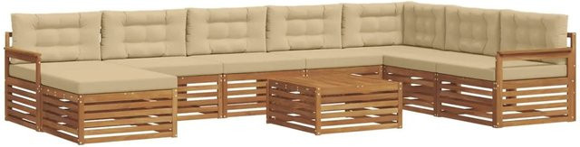 vidaXL Sofagarnitur 9-teilig aus Akazie Massivholz in Natur-Beige mit UV-beständigen Polsterkissen in U-Form - Bild 1