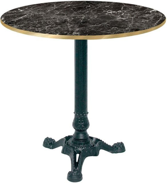 RestooTab Bistrotisch rund in Schwarz Marmoriert mit Messingkanten und schwarzem Gestell, Durchmesser: 70 cm, Höhe: 73 cm - Bild 1