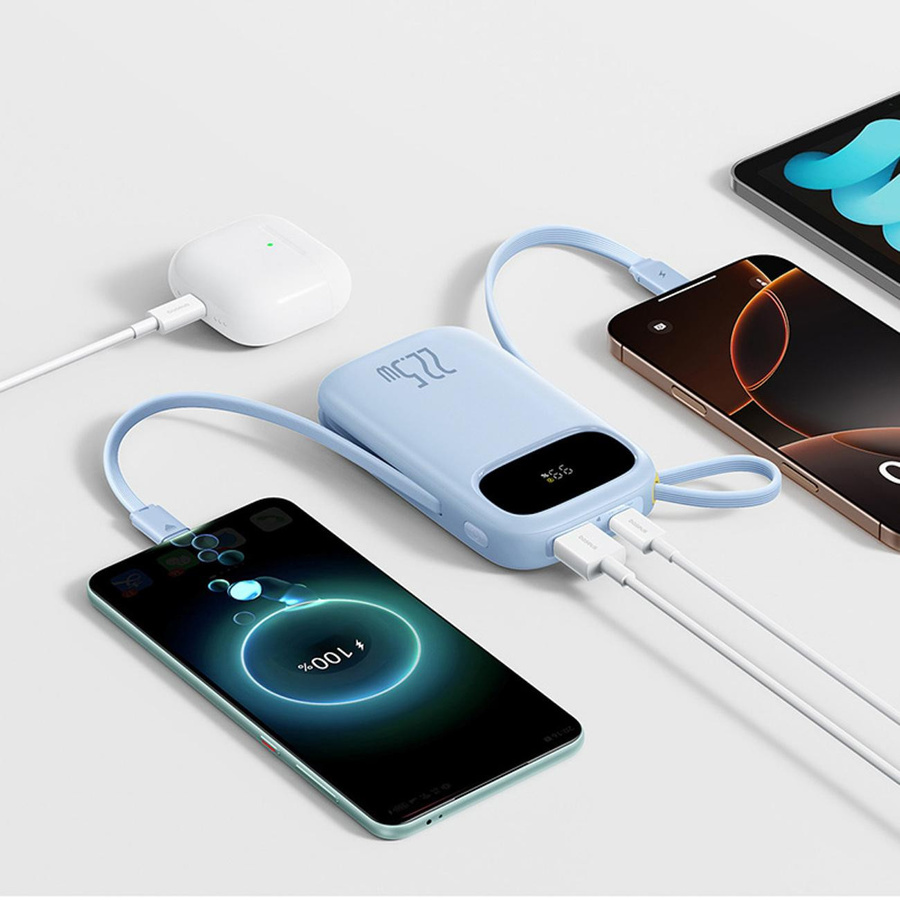Baseus Powerbank EnerFill FC31 mit 20000mAh, 22.5W und integrierten Kabeln sowie Display, Blau - Bild 3