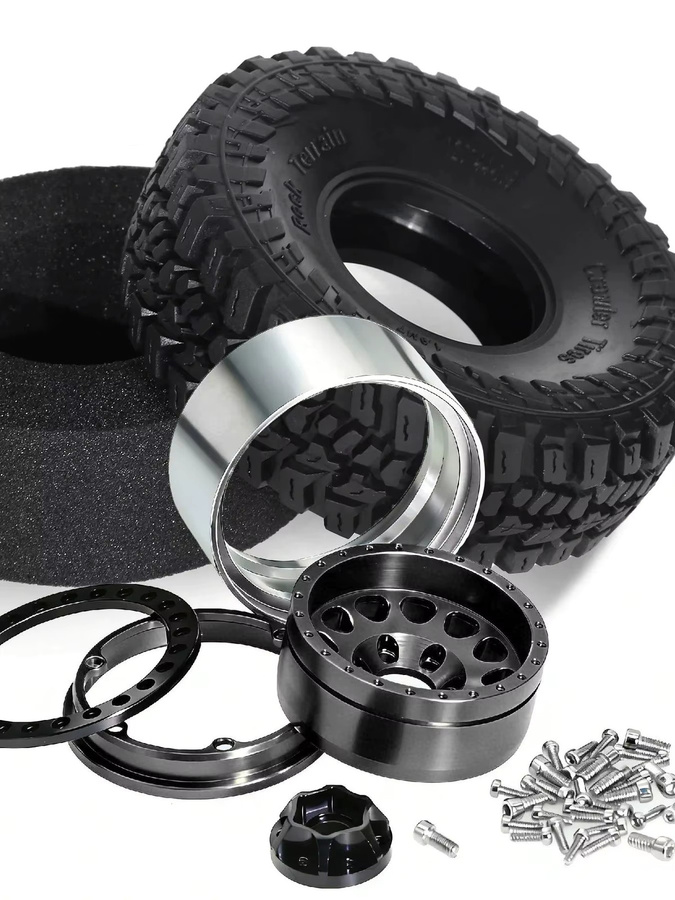 1,9 Zoll Beadlock-Räder und Reifen-Set, schwarz, RC-Crawlerfelgen - Bild 5