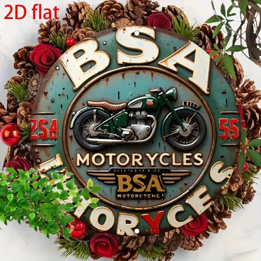 Vintage BSA Motorräder Metallschild Potdemiel – runde Wanddekoration in Multicolour mit klassischem Design - Bild 4