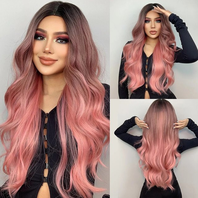 HAIRCUBE Perücke, rosa, lang gewellt, synthetisch, Damen - Bild 1