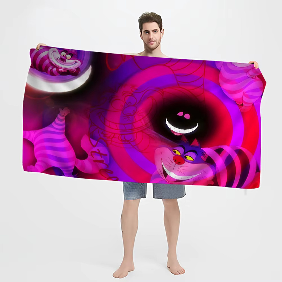 C-Cheshire Cat Alice Strandtuch aus Mikrofaser und Baumwolle, schnell trocknendes Duschtuch für Strand, Sauna und Reise - Bild 4