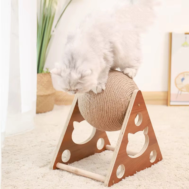 JUSTINLAU Kratzbaum aus Holz in Braun mit Sisalseil, Kratzball und Kratzpfosten als Katzenspielzeug - Bild 2