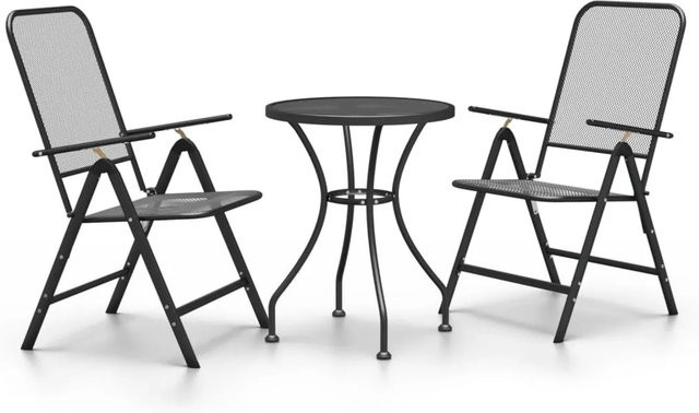 vidaXL 3-tlg Garten-Essgruppe aus Metall in Anthrazit mit Streckgitter-Design, Tisch und 2 Stühlen - Bild 1