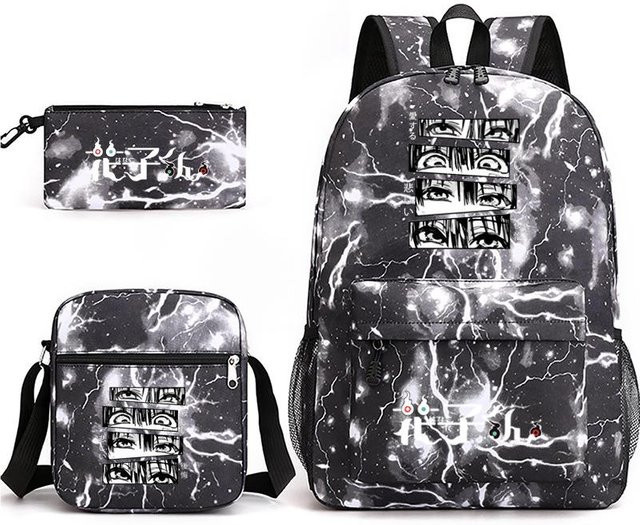 3-teiliges Schulrucksack-Set für Schüler in Schwarz aus Oxford-Stoff mit Federmäppchen und Schultergurt - Bild 1