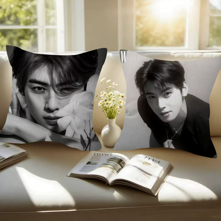 Singer Cha ido EunWoo Kissenbezug mit Grafikprint, quadratisch, Farbe: Grau, Breite: 30 cm, Höhe: 30 cm - Bild 1