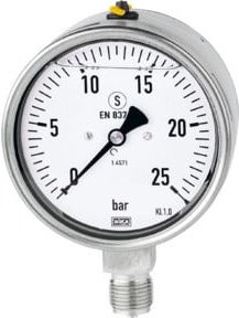 Riegler Glyzerinmano Druckmanometer aus CrNi-Stahl in Silber, Anschluss G 1/2 unten, Durchmesser 100 mm - Bild 1