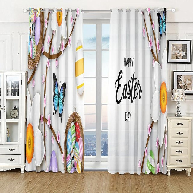 Yiran Furniture Verdunkelungsvorhang mit Oster-Hasen-Motiv, Mehrfarbig, B: 55 cm, H: 120 cm - Bild 1