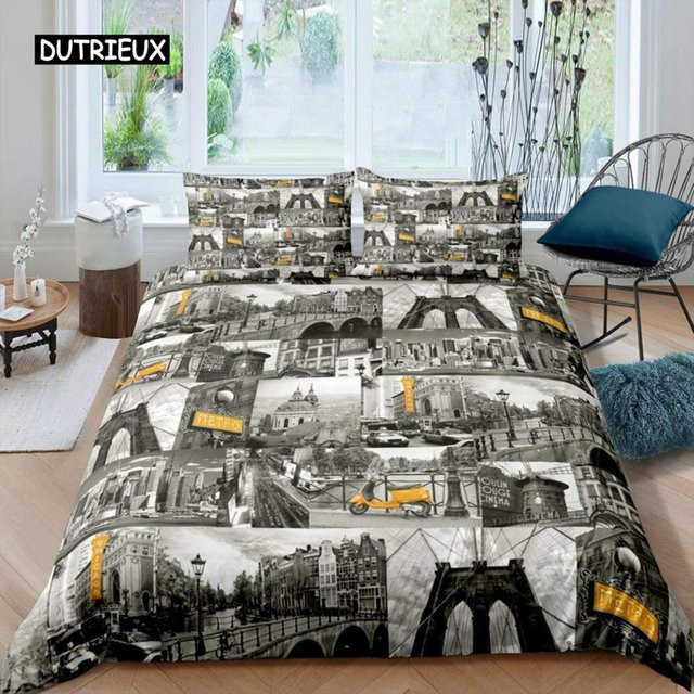Bettwäsche-Set Binchi Outdoor Product mit New York City Nachtansicht aus Mikrofaser, Farbe Schwarz, B/H: 135 x 200 cm - Bild 1