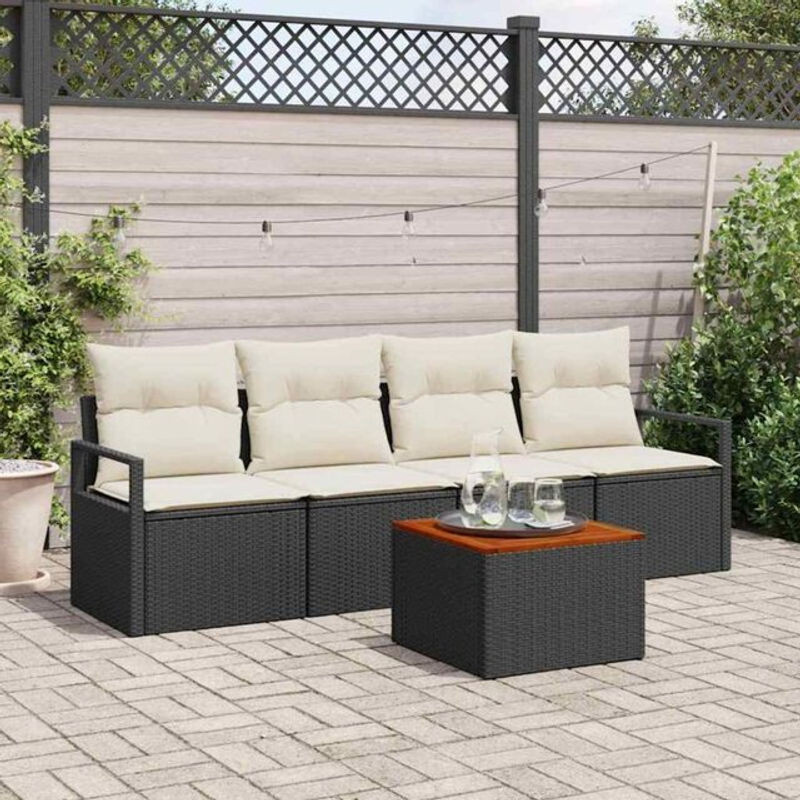 vidaxl Garten-Sofa-Set aus Poly-Rattan mit 5 Kissen in Schwarz - Bild 1