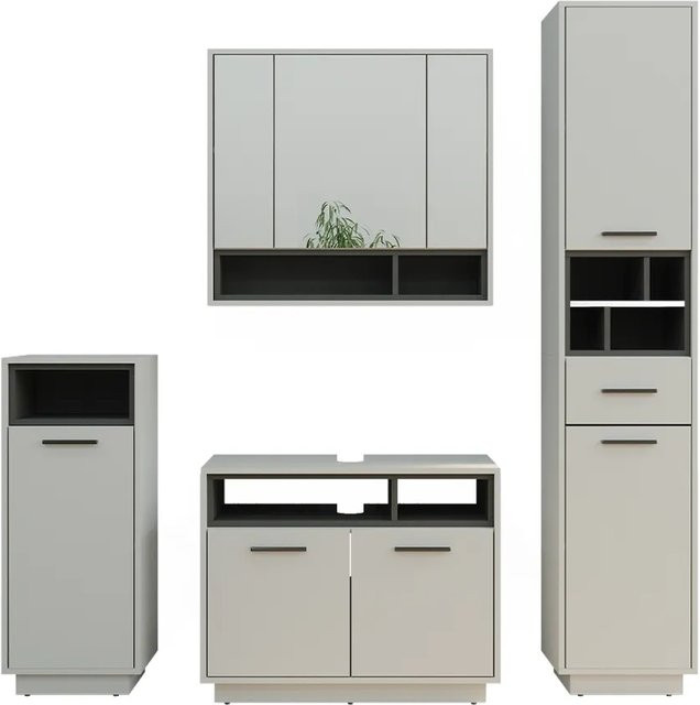 Vicco Badmöbel-Set Beatrice in Grau und Anthrazit, modernes 4-teiliges Badezimmer-Set bestehend aus Spiegelschrank, Waschtischunterschrank, Midischrank und Hochschrank - Bild 2