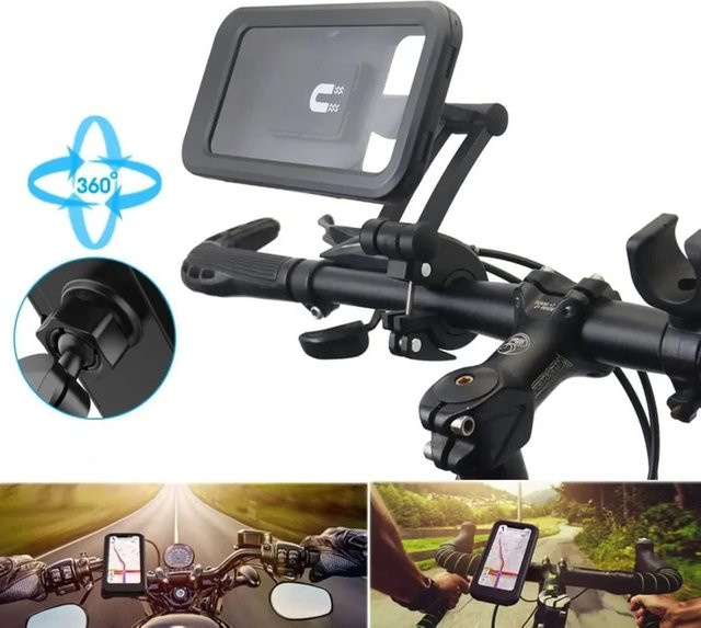 360 Grad drehbarer und wasserdichter Fahrrad-Handyhalter sowie Motorrad-Handyhalterung in Schwarz - Bild 1